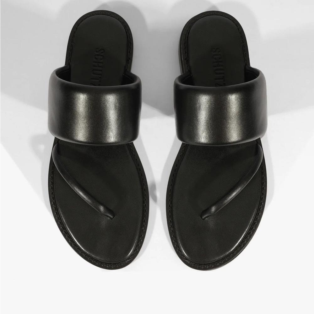 SCHUTZ Black Leather Slide Sandals